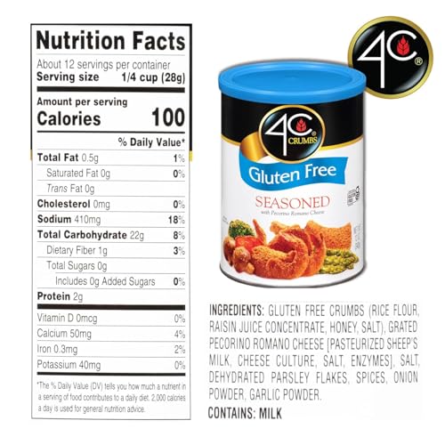 4C Premium Gluten Free Bread Crumbs, Seasoned, Gluten-Free Flavorful Crispy Crunchy, Value Pack (Gluten Free - Seasoned, 12 Ounce (Pack of 1))