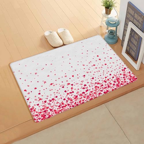 Valentine's Day Kitchen Bath Door Mat Cushioned Runner Rug,Washable Welcome Floor Sink Antifatigue Mat,Waterproof & Non-Slip Comfort Standing Doormat,Gradual Solid Red Sweeping Hearts 20