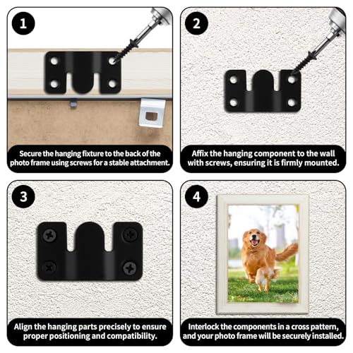 Image of 3 Pairs Black Stainless Steel Flush Mount Bracket - Interlocking Heavy Duty Photo Frame Hook & Furniture Connector for Hanging Headboards, Large Picture Display & Wall Mount Hardware