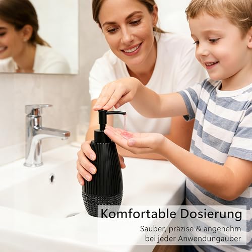 Seifenspender schwarz matt - Spülmittelspender küche und Bad für Design-Liebhaber - Pumpspender, geeignet für Flüssigseife oder Spülmittel - soap Dispenser mit Schmucksteinen 5