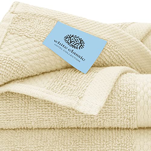 White Classic Luxury Cotton Washcloths 13x13 Inch - 650 GSM Turkish Cotton | Hotel, Spa, Bathroom Face Towel | 12 Pack, Beige