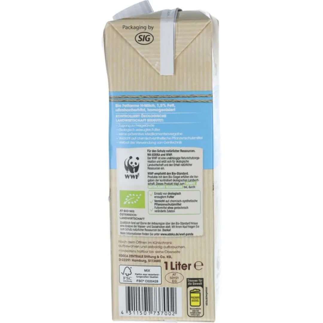 Milch Edeka fettarme H-Milch 1,5% Fett Haltbare Milch, je 1 Liter, 24 Stück
