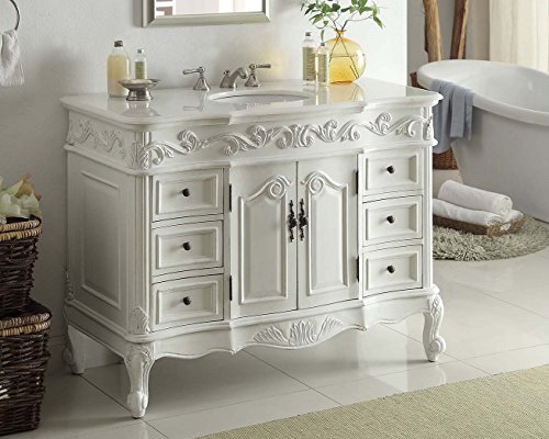 Benton-Collection-48-Antique-White-Beckham-Bathroom-Sink-Vanity-Cabinet-Mirror-CF-3882W-AW-48 Benton Collection 48 Antique White Beckham Bathroom Sink Vanity Cabinet Mirror CF 3882W AW 48