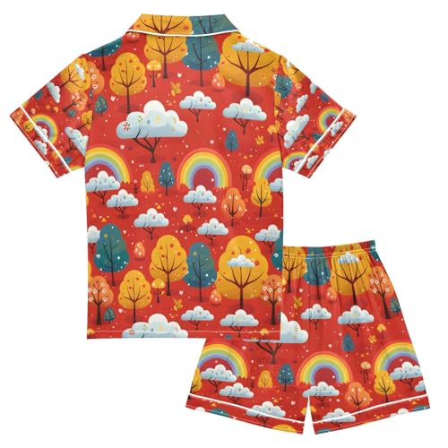 senya Rainbow Landscape Satin Summer Pajama Sets Silk Short Sleeve Button Down Sleepwear2