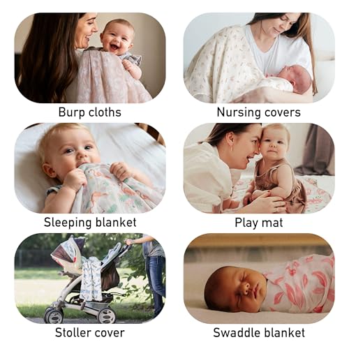 Image of GLLQUEN BABY Muslin Swaddle Blankets 4-Pack Breathable Receiving Blankets (35 inch x 40 inch) Soft Baby Blankets for Girls and Boys Newborn Essentials Muslin Burp Cloths Swaddle Wrap Baby Gift(Flamingo)
