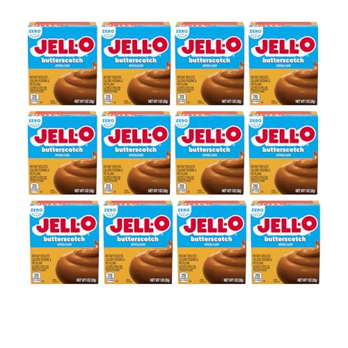 Image of Jell-O Zero Sugar Instant Pudding & Pie Filling Mix, Butterscotch Flavored, Reduced Calorie Dessert, Smooth & Creamy for Baking, Pies & No-Bake Recipes, 1 oz (Pack of 12)