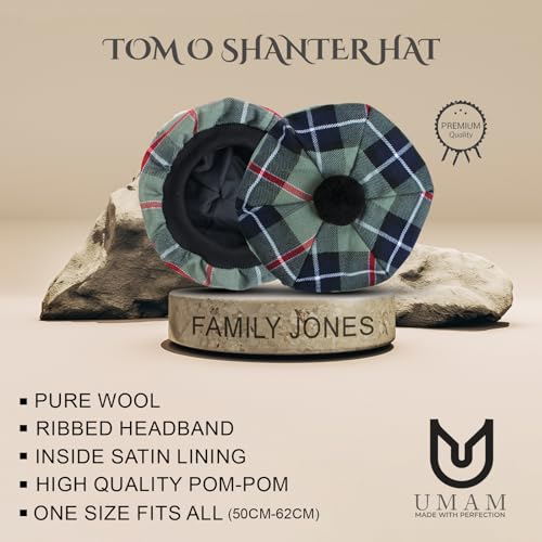 Image of Scottish Tam O' Shanter Hat Tartan Bonnet Pom Pom Wool Flat Cap One Size