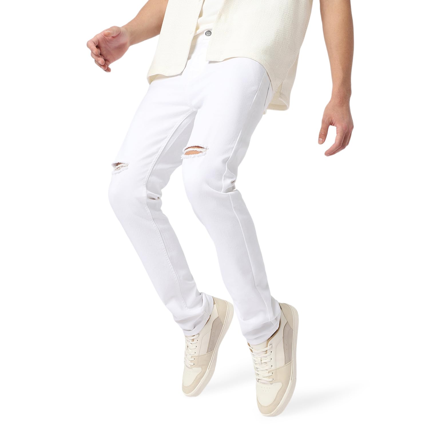 Urbano Fashion Men's Stretch Fit Mid Rise Knee Slit Distressed Jeans Stretchable