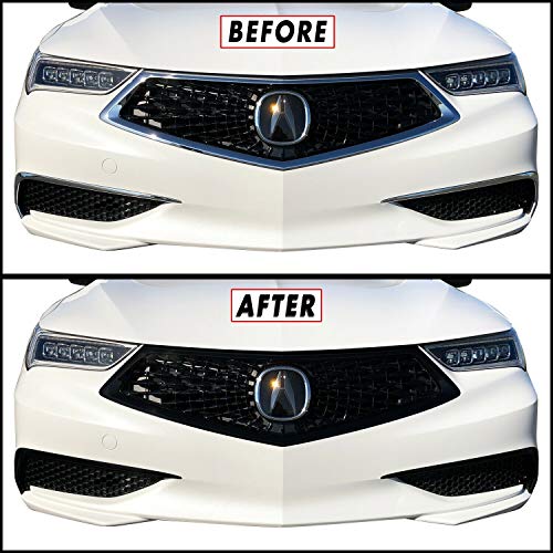 SlickMod Chrome Delete Blackout Vinyl Overlay for 2018-2020 Acura TLX Front Bumper Grill & Lower Side Trim (Grill & Lower Side Trim, Gloss Black)