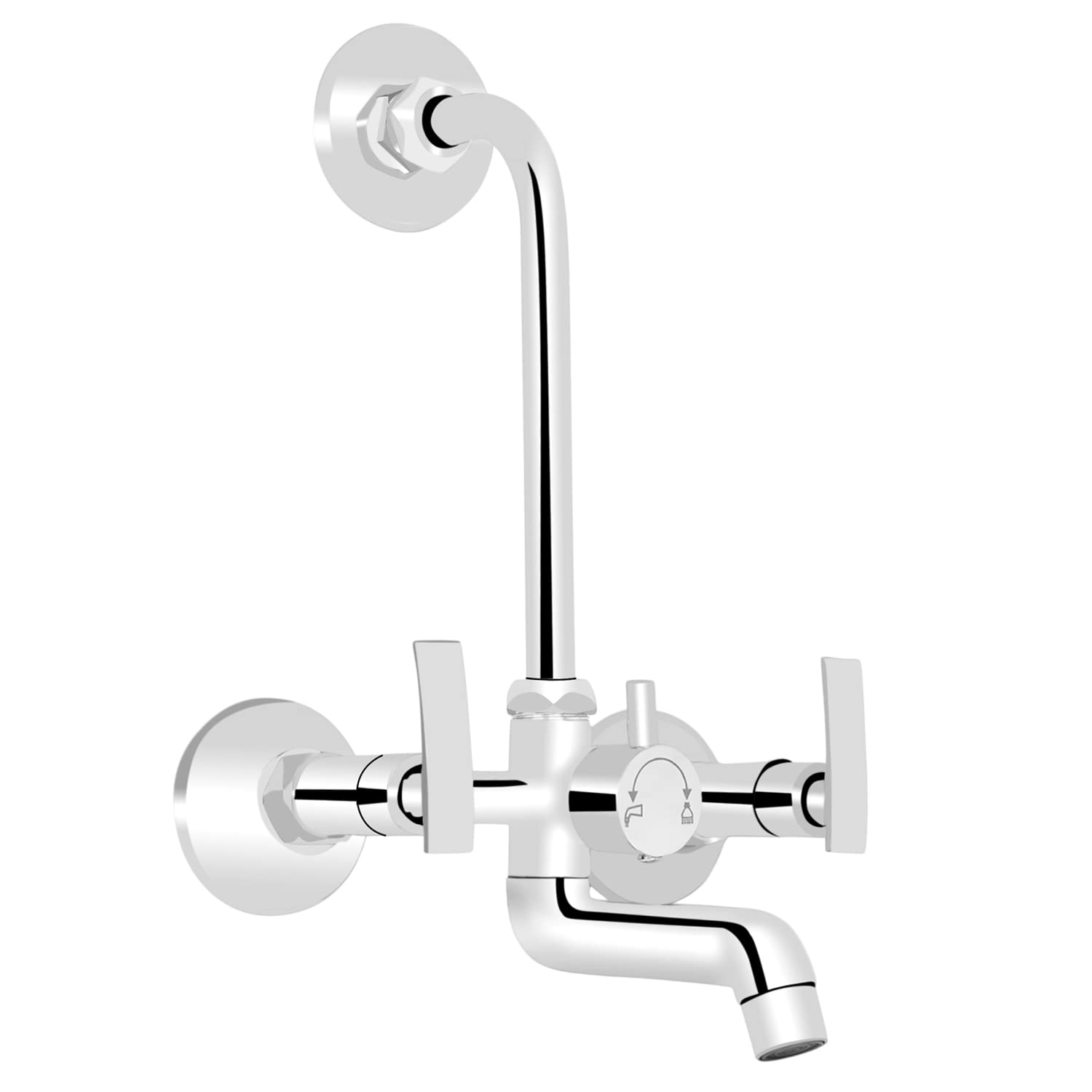 Supreme Bazaar Brass Wall Mixer With Provision For Over Head Shower 125 mm Long Bend Pipe (Chrome)