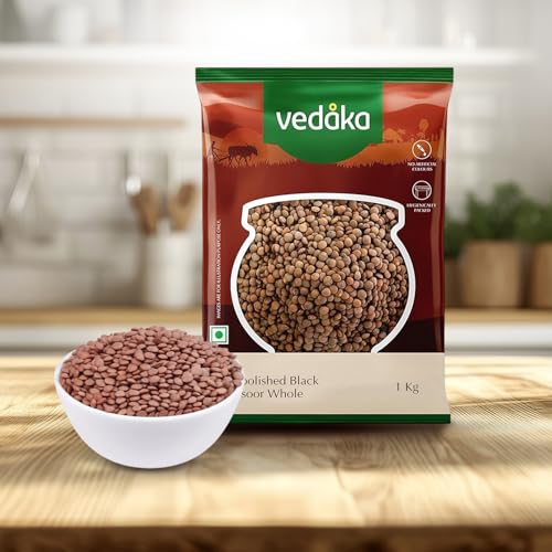 Image of Amazon Brand - Vedaka Unpolished Black Masoor Dal | Whole | 1 Kg | Premium Black Masoor Dal