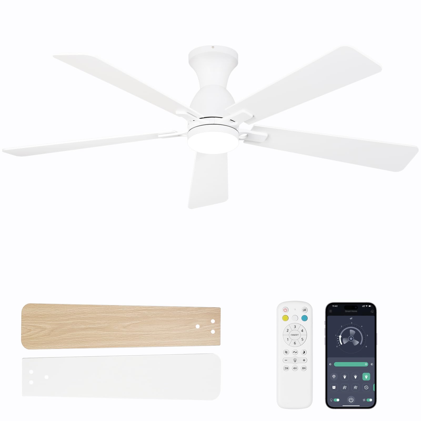 Dolavast 60 Inch White/Light Oak Ceiling Fan