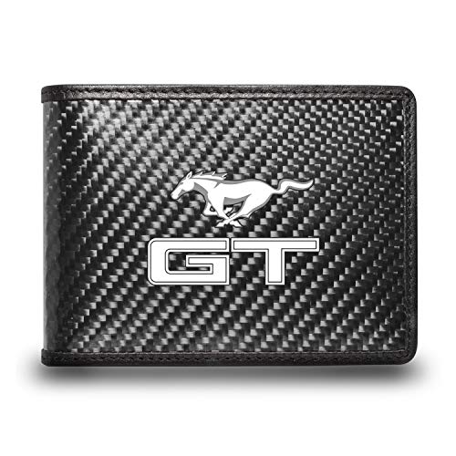 for - Ford Mustang GT Black Real Carbon Fiber Leather RFID Blocking Bi-fold Wallet