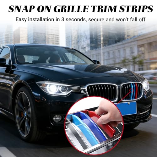 Image of Grille Insert Trims for BMW Front Grill Inserts M-Colored Snap-on Grill Mesh Trims Strips for BMW 2013-2019 F30 F35 3 Series 11-Beam Grille Classic, Tricolor Trims Accessories (11 Beams)