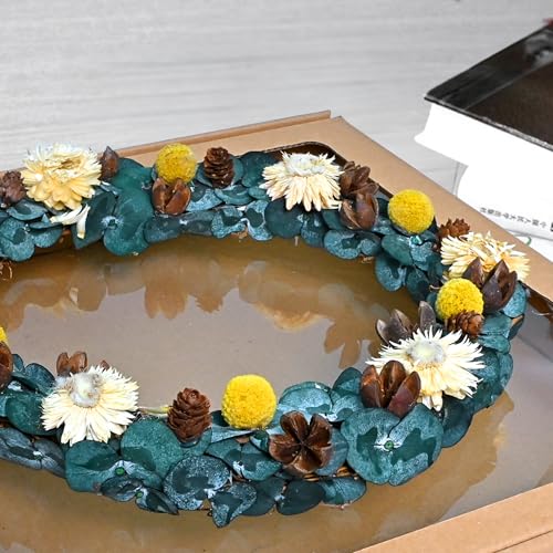 Image of Cortina Artificial Wall Flower Circle Bouquet | Aesthetic Room Decor, Home Decor, Living Room Decor & Bedroom Decor | Great for Christmas Gifting - Blue - 13x8x34 CM