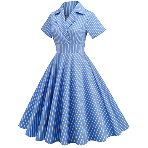 Image of 50s Dresses for Women Vintage 1950s Notch Lapel Cocktail Dress Retro 60s Rockabilly Audrey Hepburn Tea Party Dress