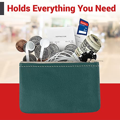 Image of Genuine Leather Small Zipper Pouch Coin Purse for Women Change Holder for Men Size 4 x2.5 Made in U.S.A