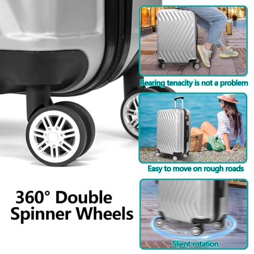 VANELC Hardside Lightweight Luggage Sets Featuring 4-Spinning Wheel Robust ABS and Secure TSA Lock Luggage Set 3 Pieces(20/24/28 Inches) Women and Men (Silver Grey, 3PCS)3