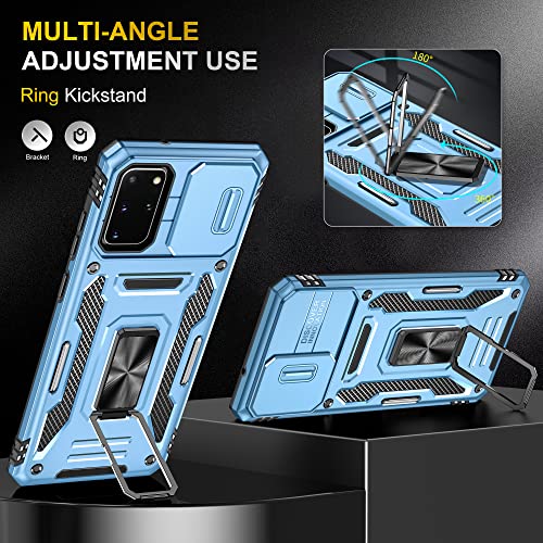 Image of Slide Camera Cover with Ring Holder Mobile Phone Case Cover for Samsung Galaxy S20 Plus (Blue)