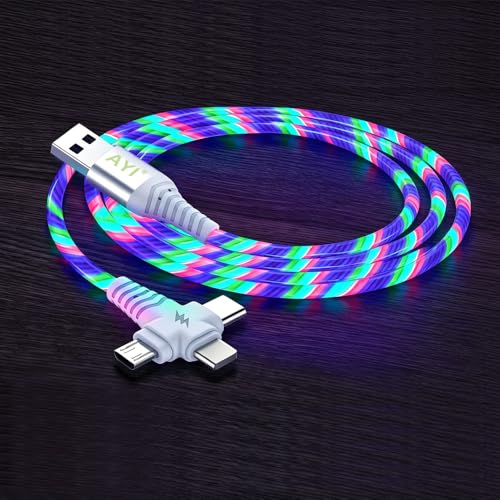 Image of AYI 3 in 1 USB Charging Cable Dynamic Flowing Light Effect,Flexible Tangle-Free Design,Smart Chip with Trickle Charging & Low Power Consumption,Data Sync Cord for Most Mobile Devices-colorful 30inches