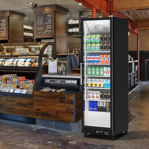 Image of Commercial Refrigerator 25.5 Cu.ft Glass Door Fridge, Display Beverage Cooler with LED, Adjustable Shelves, Upright Freezer for Restaurant, Bar, Convenience Store, Home, Black