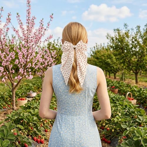 Ymapinc Pinzas para el pelo con lazo de fresa y cinta larga | Lazos metálicos adorables, accesorios elegantes para peinados de cola de caballo para mujeres y niñas miniatura 5
