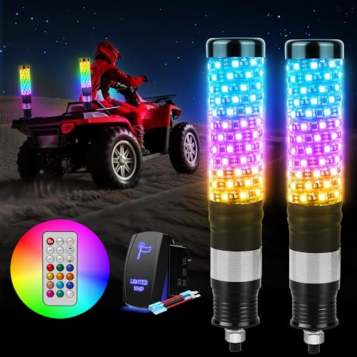 MICTUNING 2Pack 1ft Fat Whip Light RGB+IC Chasing Colors, LED Whi...