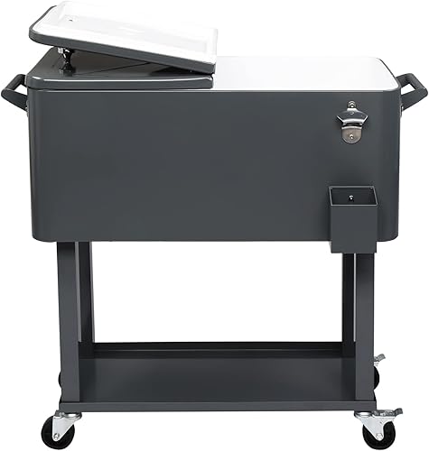 Outvita Baúl de hielo rodante de 80 cuartos de galón, enfriador de bebidas portátil con lavabo, bandeja de almacenamiento inferior y abridor de