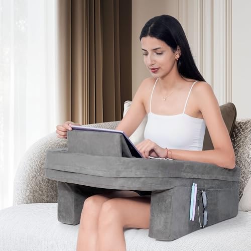 Almofada de leitura para quarto, almofada de espuma viscoelástica para jogos com bolsos laterais par