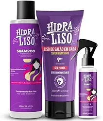 HidraLiso + Shampoo + Termo Spray - Liso de Salao em Casa, Alisante Para Cabelo Organico, Progressiva de Chuveiro Sem Formol