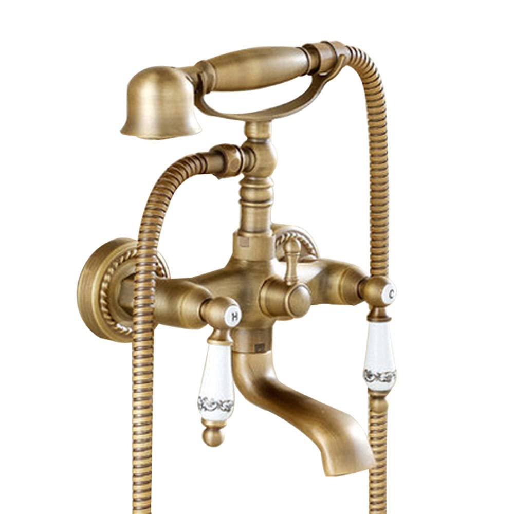 DFGHNBVC Wall-Mounted Bathtub Tap Antique Bath Taps With Shower Attachment Pair Bathroom Shower Mixer Taps With Hand Held Shower Shower Bath Mixer Taps-C,A