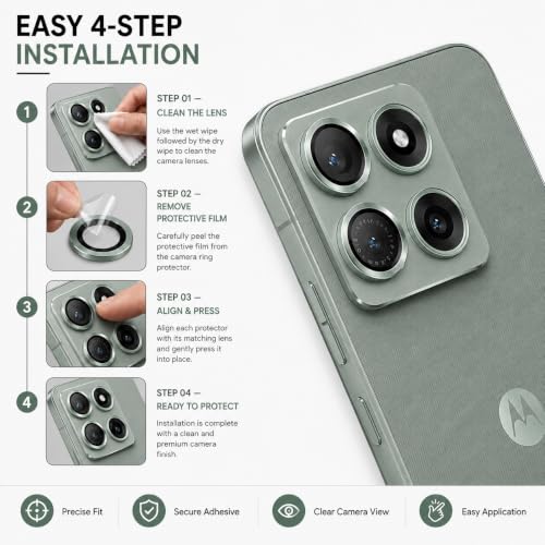 Image of ArmourPro Camera Rings Tempered Glass for Motorola Edge 70 Max, Tough HD Individual Aluminum Alloy Rings 9H Camera Cover, Scratch-Resistant,Camera Lens Protection| Green, 1 Pack