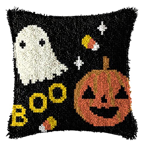 Image of Ylkgogo Latch Hook Pillow Kit for Adults Beginners DIY Throw Pillow Cover Crochet Yarn Kits Printed Canvas Halloween Pattern Sofa Decor 17 inch x 17 inch