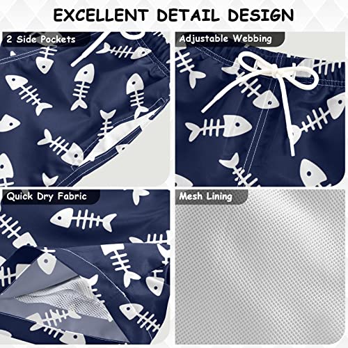 JUNZAN Navy Blue Father Son Matching Swim Trunks Fish Bones Dad and Son Matching Swim Trunks for Men and Boy Board Shorts4