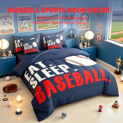 Image of Feelyou Baseball Comforter Set Full Size 7 Piece for Boys Girls Women Men