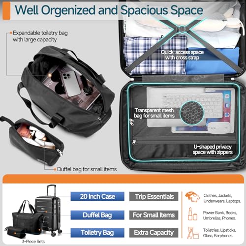 Image of Hoteel Luggage Sets 3 Piece, 4-Yr Warranty, PC+ABS Hard Shell Expandable Suitcases with Wheels, TSA Aproved Lock and Carry on Bags, Travel Suit Case Set for Men and Women, (3-Piece, Black)