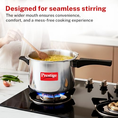 Image of Prestige 5 Litre Aluminium Popular Outerlid Pressure Cooker | Virgin Aluminium| Gas Compatible|Controlled Gasket Release System|5 years warranty|ISI Certified