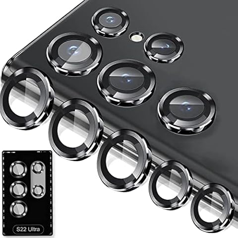TIUYAO Camera Lens Protector for Samsung Galaxy S22 Ultra, Anti Scratch Tempered Glass Back Camera Lens Protector Aluminum Alloy Lens Ring Cover Fit for Samsung Galaxy S22 Ultra (Black) Cover