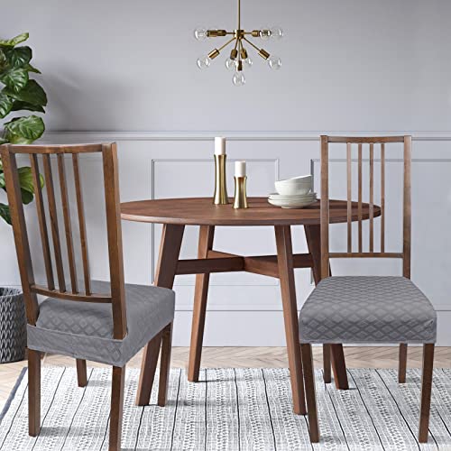 Searchi Stretch Dining Chair Seat Covers Set Of 6, Soft Removable Washable Seat Covers For Dining Chairs, Dining Room Seat Cover Slipcover Protector (Rear-Covered, Grey Diamond Jacquard) #TOP5