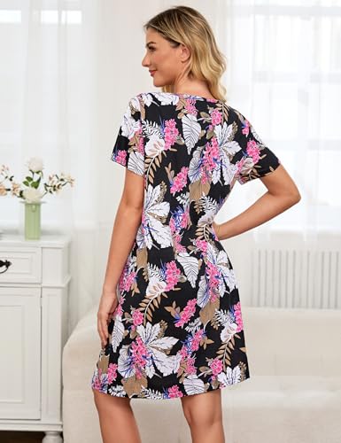 Image of ENJOYNIGHT Womens Short Sleeve Nightgown Tie Dye Nightshirt Nursing Sleepshirts Breastfeeding Sleep Dress