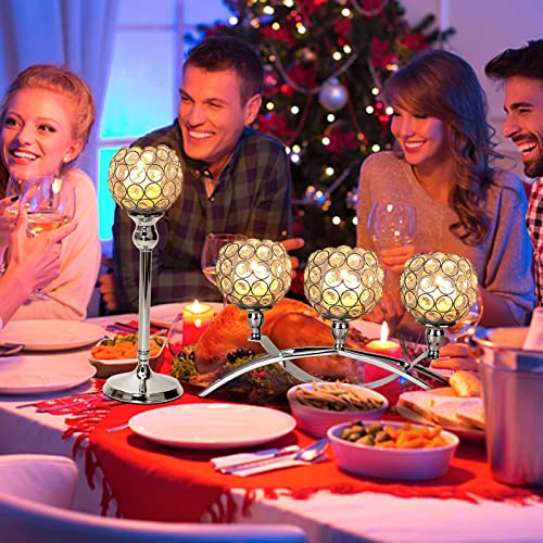 Silver Crystal Candle Holder 3 Wick Dining Table Centerpiece Bling Tea Lights Candle Holder Centerpiece Table Decorations For Dining Living Room Home Decor Mothers Day Valentines Day Gifts #TOP5