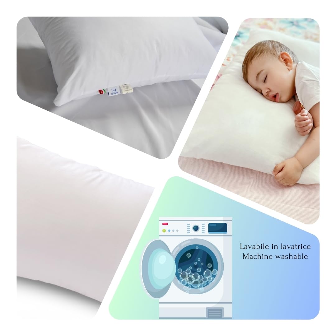 GM Coussin 40 x 30 cm pour enfant 100 % coton hypoallergénique blanc Lavable en machine pour dormir à la maison ou en voyage. Fabriqué en Italie