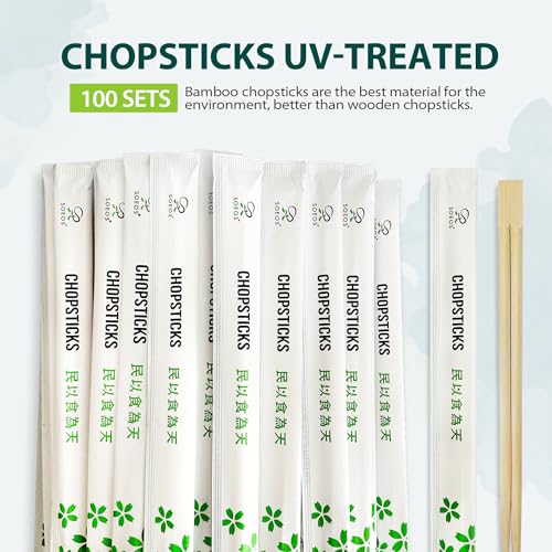 Soeos Premium Disposable Bamboo Chopsticks (Approx. 100 sets), Japanese Disposable Chopsticks Bulk, 9'' Chopsticks. - Image 6