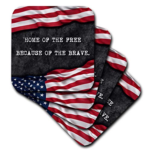 3D Rose Home of The Free Because of The Brave Patriotic Quote Soft Coasters, Multicolor 3D Rose Home of The Free Because of The Brave Patriotic Quote Soft Coasters, Multicolor