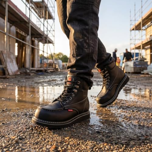 Image of SUREWAY 6 inch Mens Heavy Duty Soft /Composite /Steel Toe Work Boots for Men,Comfortable & Durable,GoodyearWelt,Full Grain Leather,Oil /Slip Resistant,Wedge Moc Toe Industrial Construction Boots