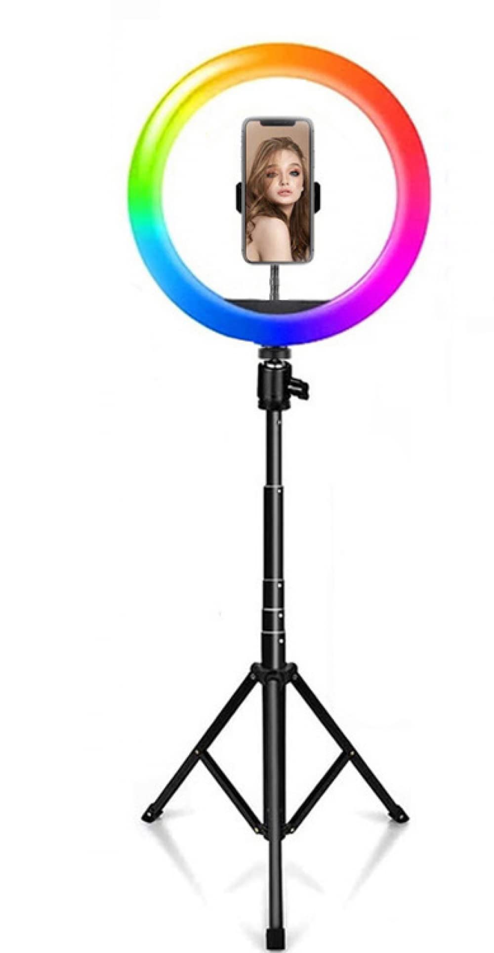 12 Zoll Ringlicht mit Ständer und Telefonhalter Hoch 56 Zoll, Schreibtisch-Ringlichter mit 10 dimmbaren Stufen und 7 RGB-Farben, LED-Kreislampe mit für Selfie-Make-up-Meetings