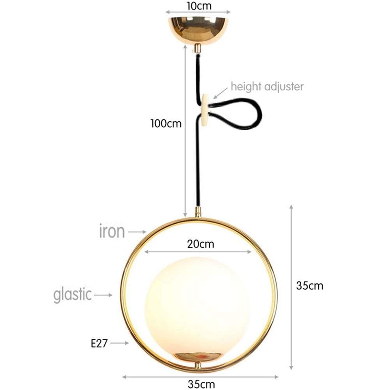 Okrągła lampa wisząca LED w kolorze złotym z białym szklanym kloszem, nowoczesna lampa sufitowa wisząca do kuchni innovate