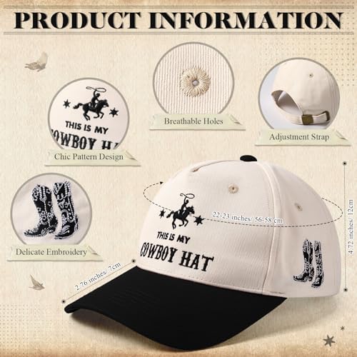 Image of JaGely Two Tone Western Cowboy /Cowgirl Trucker Hat for Women Men Gift Vintage Embroidered Country Baseball Cap
