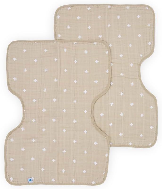 Little Unicorn Ultra-Absorbent Premium Burp Cloth 2 Pack | Soft on Baby's Skin | Larger Size | Ergonomic Design | Set of 2 (Taupe Cross)