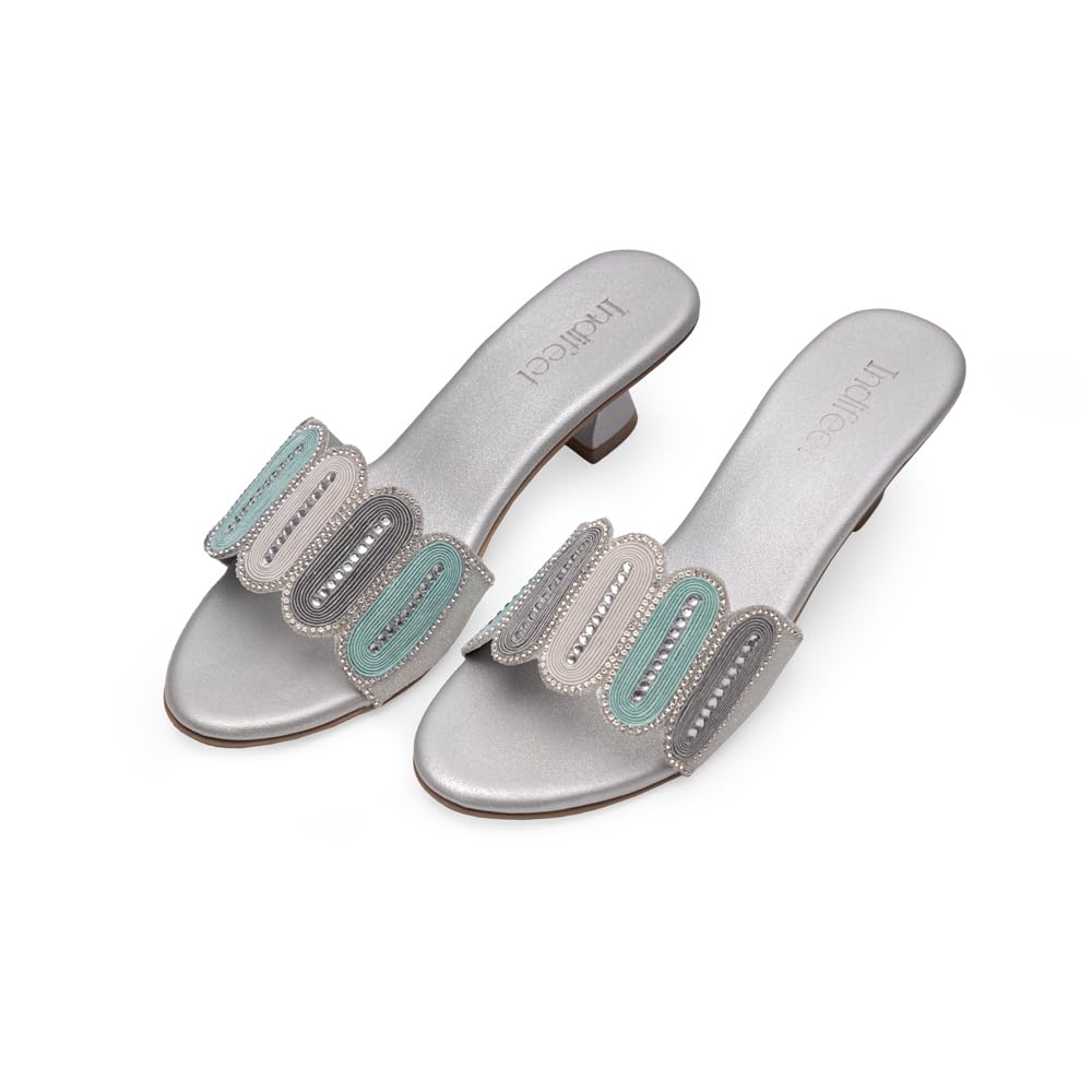 Indifeet - sandals for women, women�s latest stylish heels, ladies fancy traditional function sandal, woman trendy wedding footwear with medium heel, silver (B0D37X4DC9) Amazon Price History, Amazon Price Tracker